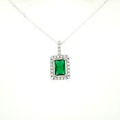 Sterling Silver Cubic Zirconia/Green Square Cluster Pendant image