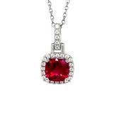 Sterling Silver Red/Cubic Zirconia Square Cluster Pendant