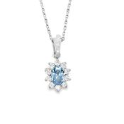 Sterling Silver Cubic Zirconia/Aqua Oval Cluster Pendant image