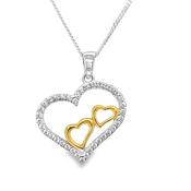 Sterling Silver 2 Colour Plain And Cubic Zirconia Heart Pendant