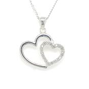 Sterling Silver Cubic Zirconia And Plain Double Heart Pendant image
