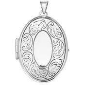 Silver Engraved Oval Locket
