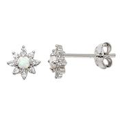 Sterling Silver CZ and Opal Star Stud Earrings 7mm image