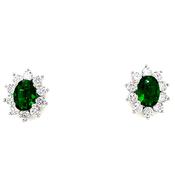 Sterling Silver Cubic Zirconia Green Stone Cluster Earring image