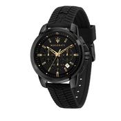 Gents Maserati Black Steel Chronograph Black Rubber Strap