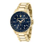 Gents Maserati Rolled Gold Round Navy Dial + Bezel Chronograph