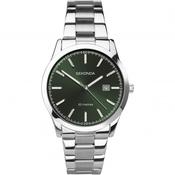 Gents Stainless Steel Bracelet Watch With Green Date Dial