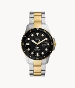 Gents Fossil Two Tone Black Dial + Bezel image