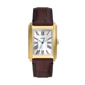 Gents Fossil Rolled Gold Carraway Square Face Brown Strap Watch