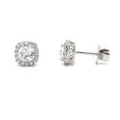 Sterling Silver Cushion Cut CZ Cluster Earrings
