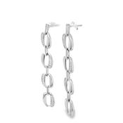 Sterling Silver CZ &amp;  Polished Open Oval Link Drop Earrings image