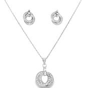 Sterling Silver Open CZ Double Circle Pendant and Earring Set