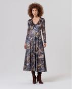 Surkana Mid Length Boat Neckline Dress paisley print Cobalt Blue