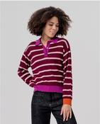 Surkana Striped Polo Neck Sweater Maroon