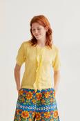 Compania Fantástica Yellow floral knit cardigan with ruffles