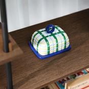 &amp;K Blue Plaid Butter Dish
