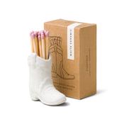 White Cowboy Boot Holder &amp; Matches