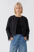 Black Feather Trim Cropped Jacket image