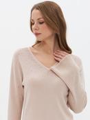 Beige Embellished V-Neck Knit Sweater image
