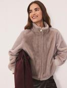 Taupe Faux Fur Zip-Up Jacket image