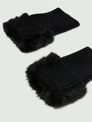 Faux Fur Trim Knitted Cuffs - Black