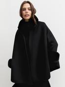 Black Faux Fur Trim Cape Coat