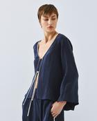 Navy Tie-Front Blouse image