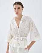 Ivory Broderie Tie-Waist Blouse image