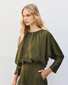 Olive Satin Drape Blouse image