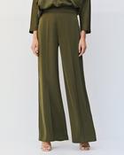 Olive Satin Wide Leg Trousers image