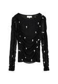 Black Embroidered Ruched Mesh Top image