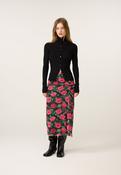 Pink Rose Print Mesh Midi Skirt image