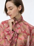 Pink Floral Tie Neck Blouse