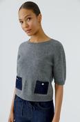 Grey Knit Top with Denim Pockets image
