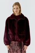 Burgundy Faux Fur Zip Jacket image