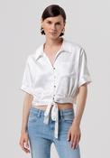 Satin Tie-Front Cropped Shirt image
