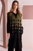 Khaki &amp; Black Circle Print Long Waistcoat image