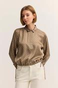 Camel Micro Print Drawstring Blouse image