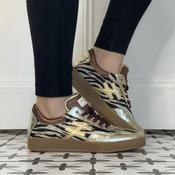 Another Trend A034 Leather Platinum &amp; Zebra Print Multicoloured Trainers image