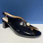 BIOECO 4261 Medium Block Heel V Front Sandal Black Patent Leather image