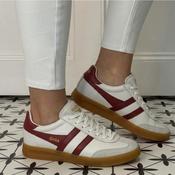 Gola Cyclone Retro Leather Trainers White Deep Red Gum Sole