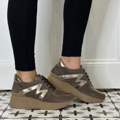 Marco Moreo Deborah M443 Platform Wedge Laced Trainer Taupe Suede image