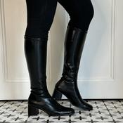 Miss Elastic 75310 Block Heel Black Stretch Knee High Boot image