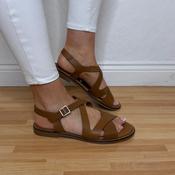 Oh My Sandals 5832 Flat Strap Sandals Tan Leather