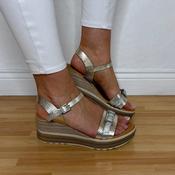 Oh My Sandals 5993 Wedge Leather Sandals Champagne Gold