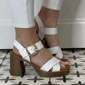 Oh My Sandals Block Heel Leather Sandals 5644-WHITE image