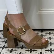 Oh My Sandals Block Heel Platform Leather Sandal 5644-TAUPE image