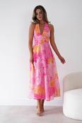 Sanya Floral Print Halterneck Maxi Dress | Pink image
