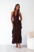Caterina Tiered Halter Maxi Dress | Brown