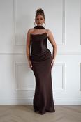 Kailani Strapless Ruched Maxi Dress | Brown image